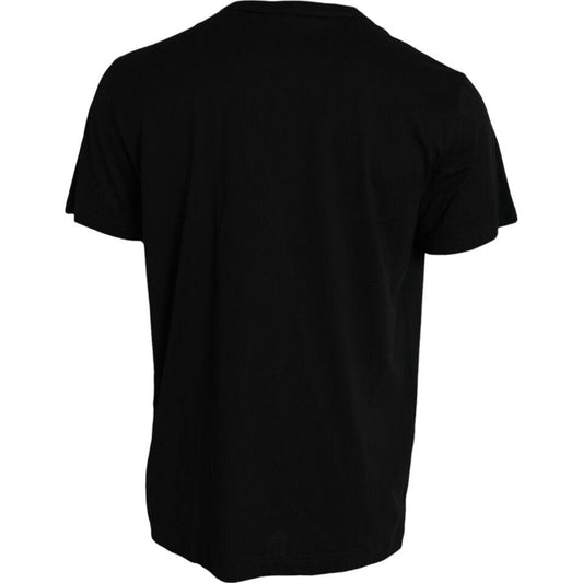 Dolce & Gabbana Elegant Black Cotton Crewneck Tee with Dog Tag Detail Dolce & Gabbana Black