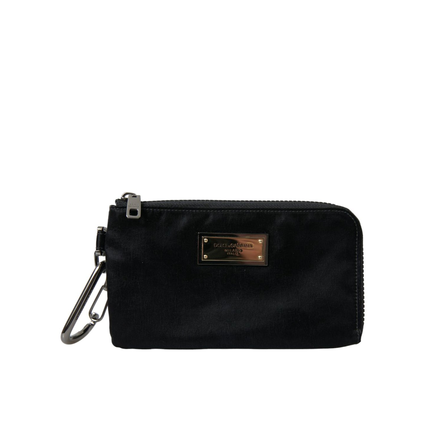 Dolce & Gabbana Black Nylon Logo Plaque Keyring Pouch Clutch Bags