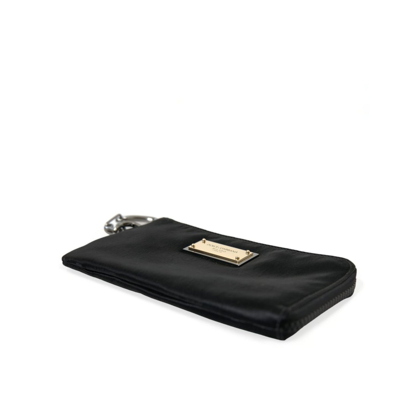 Dolce & Gabbana Black Nylon Logo Plaque Keyring Pouch Clutch Bags