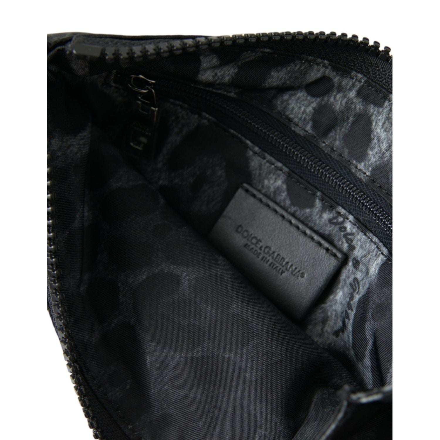 Dolce & Gabbana Black Nylon Logo Plaque Keyring Pouch Clutch Bags