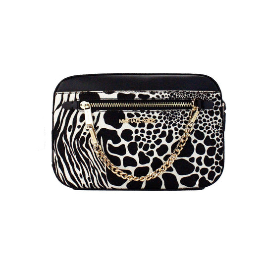 Michael Kors Jet Set Large East West Black Haircalf Zip Chain Crossbody Bag Michael Kors Black