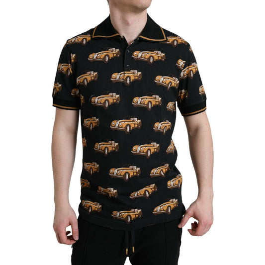 Dolce & Gabbana Black Car Print Short Sleeve Polo T-shirt Dolce & Gabbana Rosy Brown