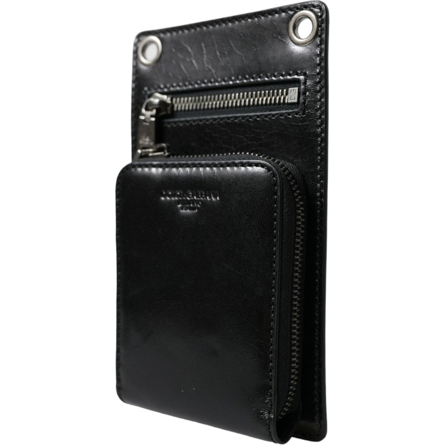 Dolce & Gabbana Wallet Black Horse Leather Zip Logo Cross Body Phone Slot