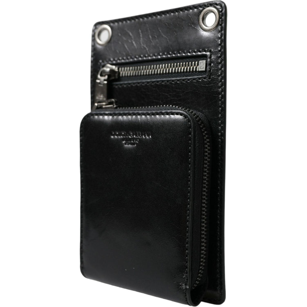 Dolce & Gabbana Wallet Black Horse Leather Zip Logo Cross Body Phone Slot Dolce & Gabbana Black