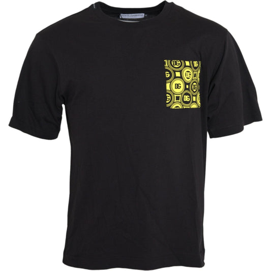 Dolce & Gabbana Black Printed Pocket Cotton Crewneck T-shirt Dolce & Gabbana Black