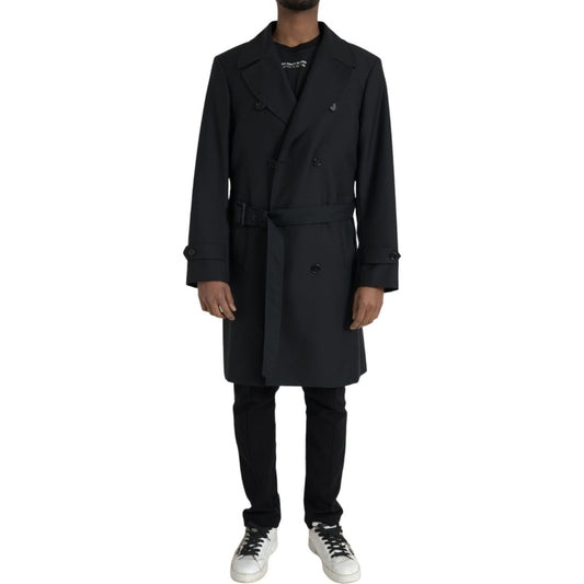 Dolce & Gabbana Black Double Breasted Trench Coat Jacket Dolce & Gabbana Black