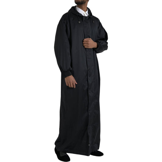 Dolce & Gabbana Black Polyester Hooded Long Windbreaker Jacket Dolce & Gabbana Black