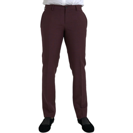 Dolce & Gabbana Maroon Wool Men Slim Fit Dress Pants Dolce & Gabbana Dark Slate Gray