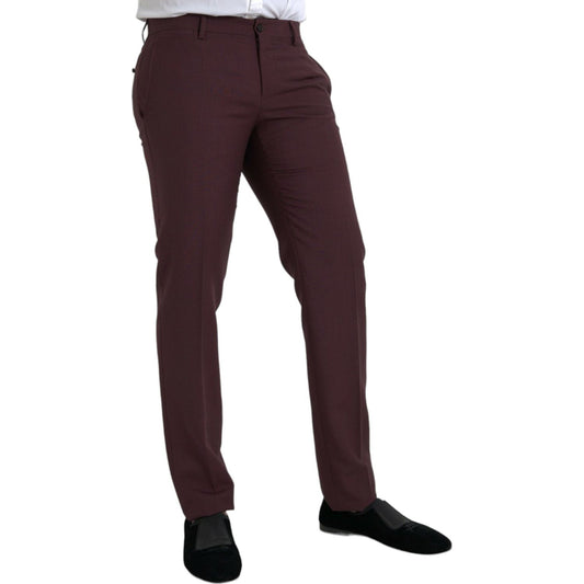 Dolce & Gabbana Maroon Wool Men Slim Fit Dress Pants Dolce & Gabbana Dark Slate Gray