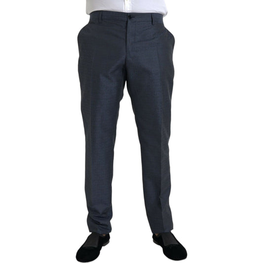 Dolce & Gabbana Blue Wool Men Skinny Dress Pants Dolce & Gabbana Dark Slate Gray