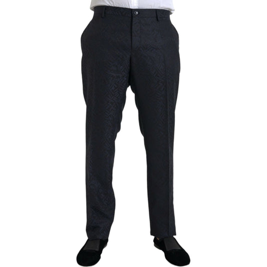 Dolce & Gabbana Blue Brocade Wool Skinny Men Dress Pants Dolce & Gabbana Black