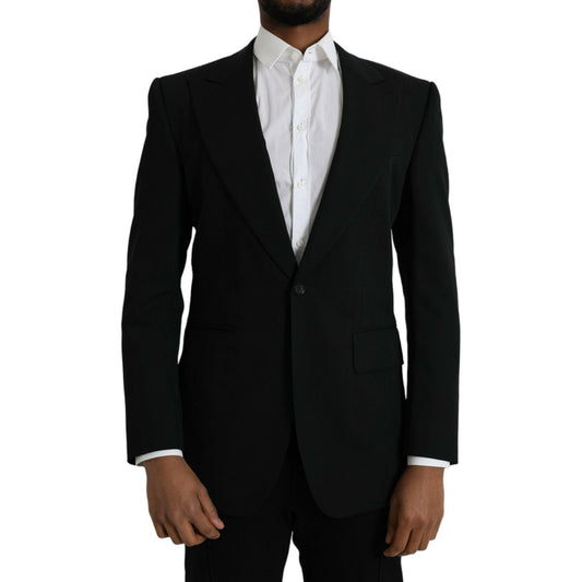 Dolce & Gabbana Black Wool Peak Single Breasted Coat Blazer Dolce & Gabbana Black