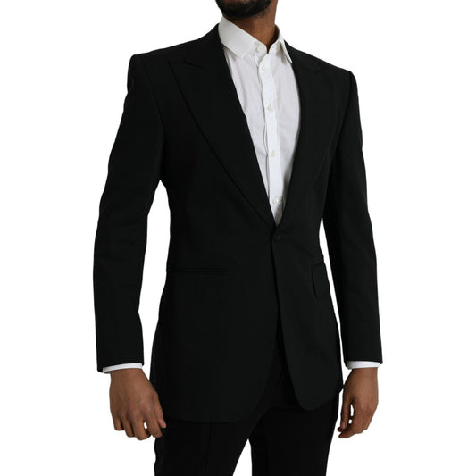 Dolce & Gabbana Black Wool Peak Single Breasted Coat Blazer Dolce & Gabbana Black