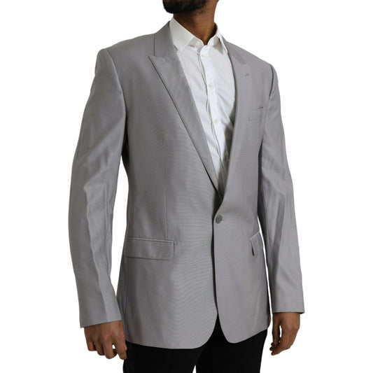 Dolce & Gabbana Gray Wool Peak Single Breasted Coat Blazer Dolce & Gabbana Slate Gray
