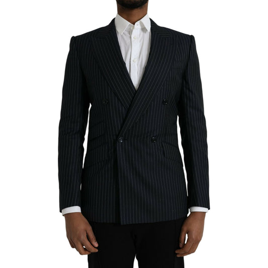 Dolce & Gabbana Black Stripe SICILIA Double Breasted Coat Blazer Dolce & Gabbana Black
