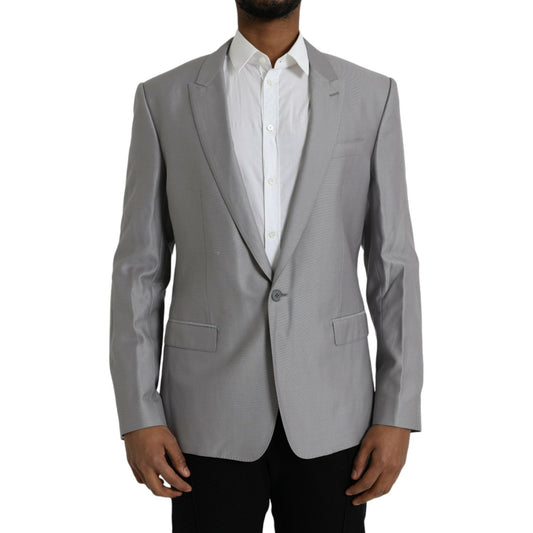 Dolce & Gabbana Gray Wool Peak Single Breasted Coat Blazer Dolce & Gabbana Dim Gray