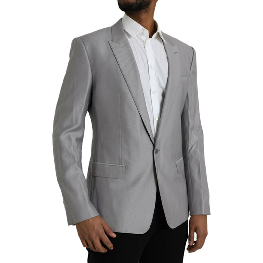 Dolce & Gabbana Gray Wool Peak Single Breasted Coat Blazer Dolce & Gabbana Slate Gray
