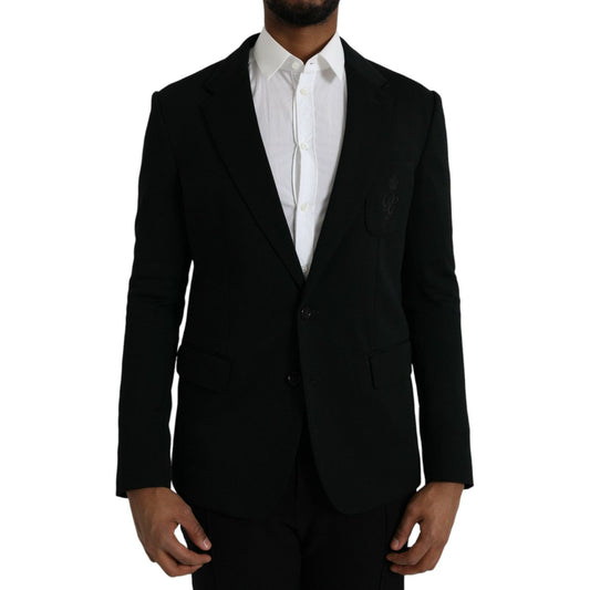 Dolce & Gabbana Black Wool Notch Single Breasted Coat Blazer Dolce & Gabbana Black