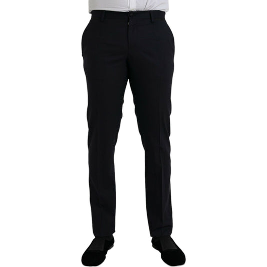Dolce & Gabbana Dark Blue Wool Slim Fit Formal Pants Dolce & Gabbana Black