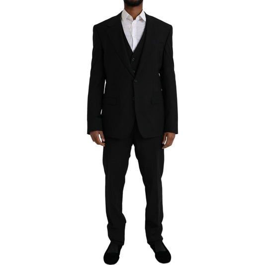 Dolce & Gabbana Black Polyester STAFF Formal 3 Piece Suit Dolce & Gabbana Black