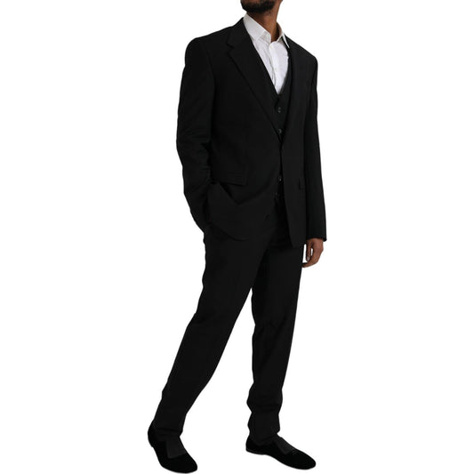 Dolce & Gabbana Black Polyester STAFF Formal 3 Piece Suit Dolce & Gabbana Black
