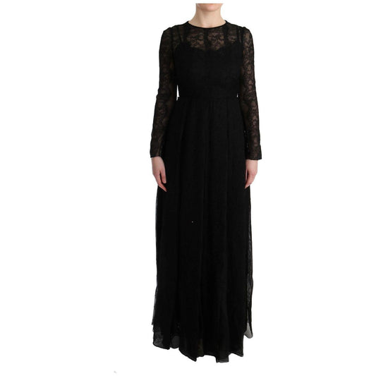 Dolce & Gabbana Black Floral Lace Sheath Silk Dress