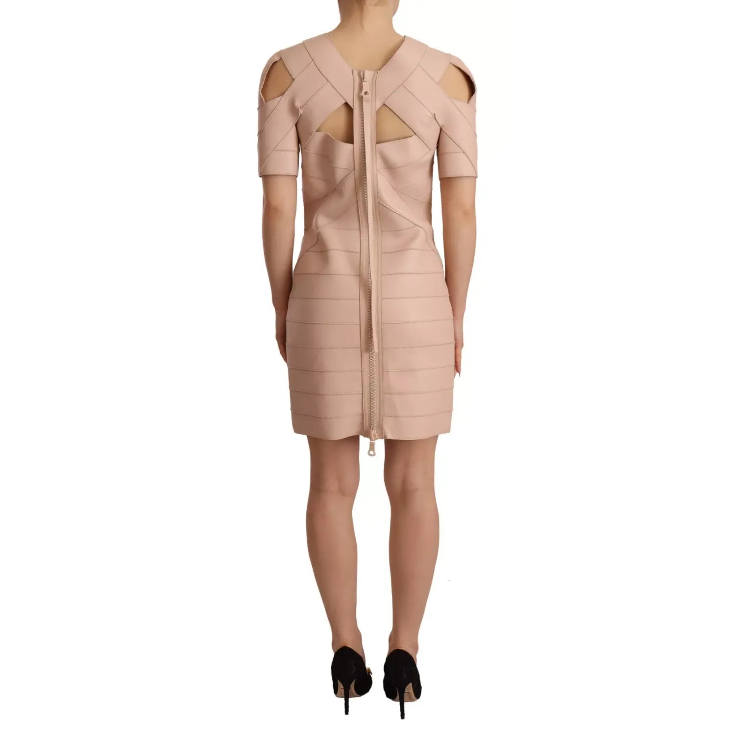 Dsquared² Beige Leather Open Shoulder Sheath Mini Dress