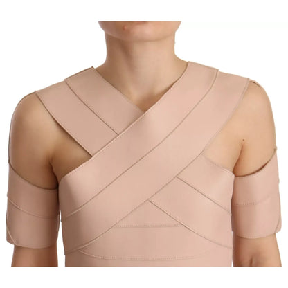 Dsquared² Beige Leather Open Shoulder Sheath Mini Dress