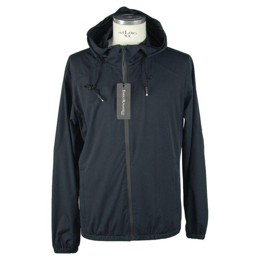 Emilio Romanelli Sleek Hooded Full Zip Jacket in Black Emilio Romanelli Dark Slate Gray