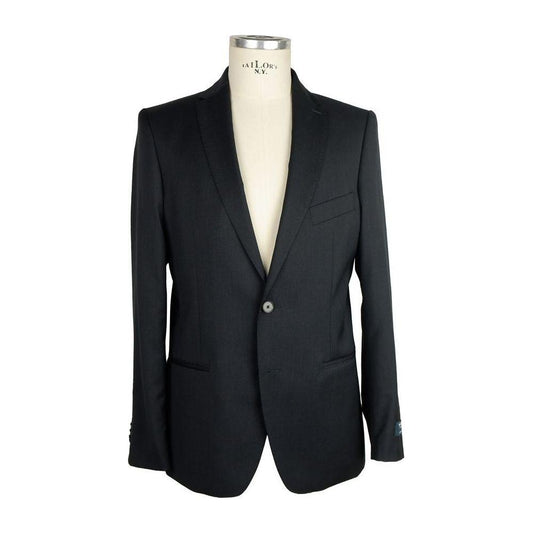 Made in Italy Black Wool Men Suit Made in Italy Black