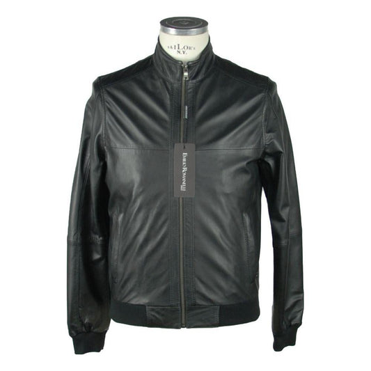 Emilio Romanelli Sleek Black Leather Jacket For Men Emilio Romanelli Dark Slate Gray