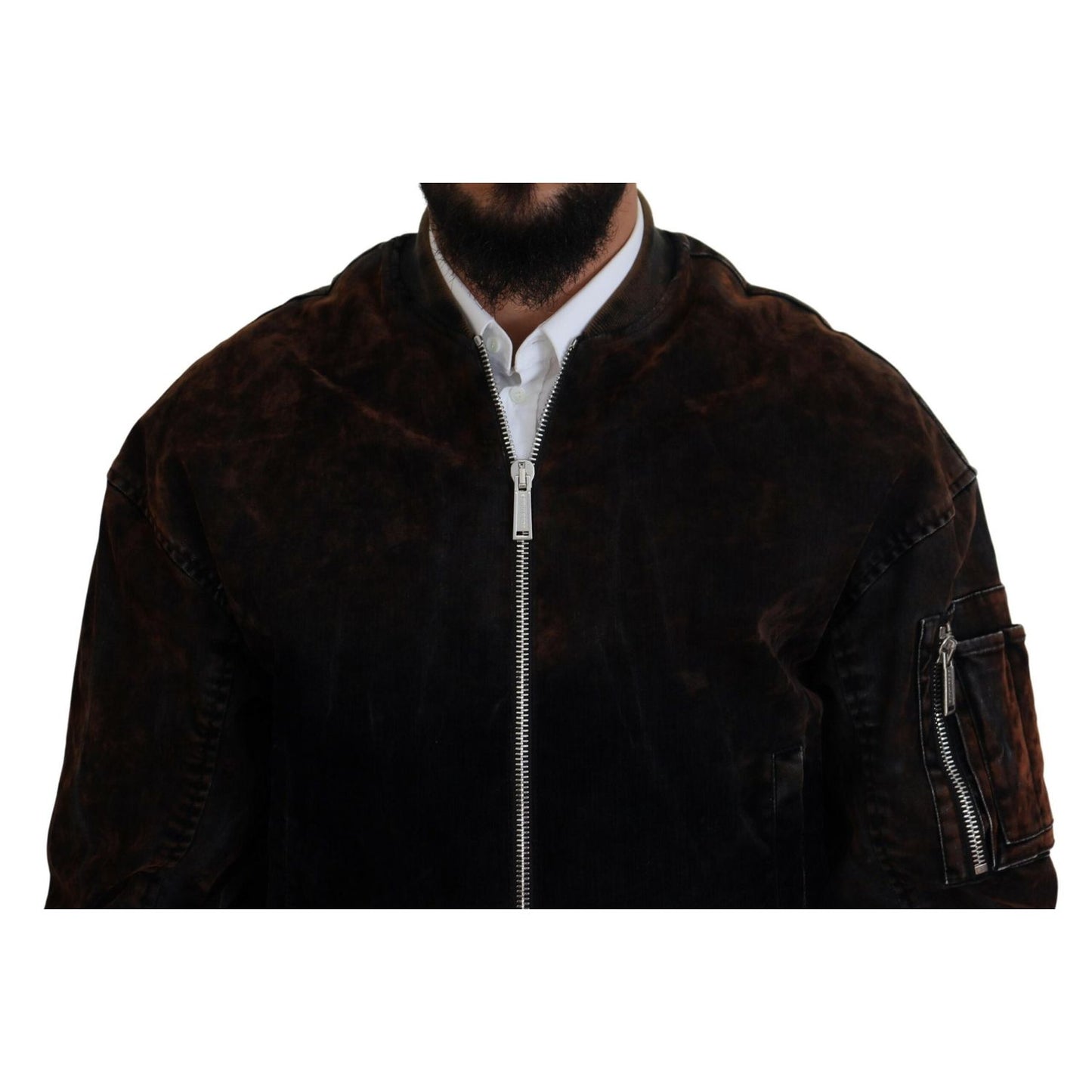 Dsquared² Brown Cotton Bomber Zipper Pocket Sleeves Jacket