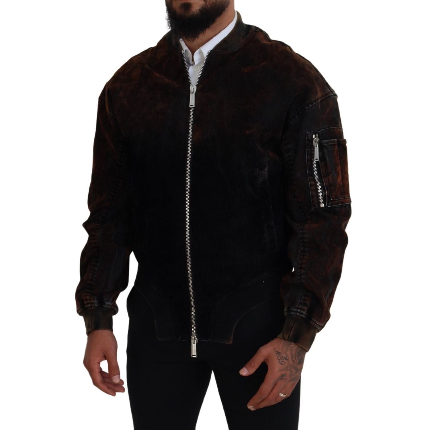 Dsquared² Brown Cotton Bomber Zipper Pocket Sleeves Jacket