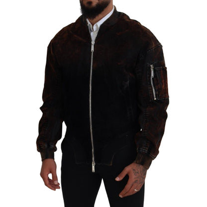 Dsquared² Brown Cotton Bomber Zipper Pocket Sleeves Jacket