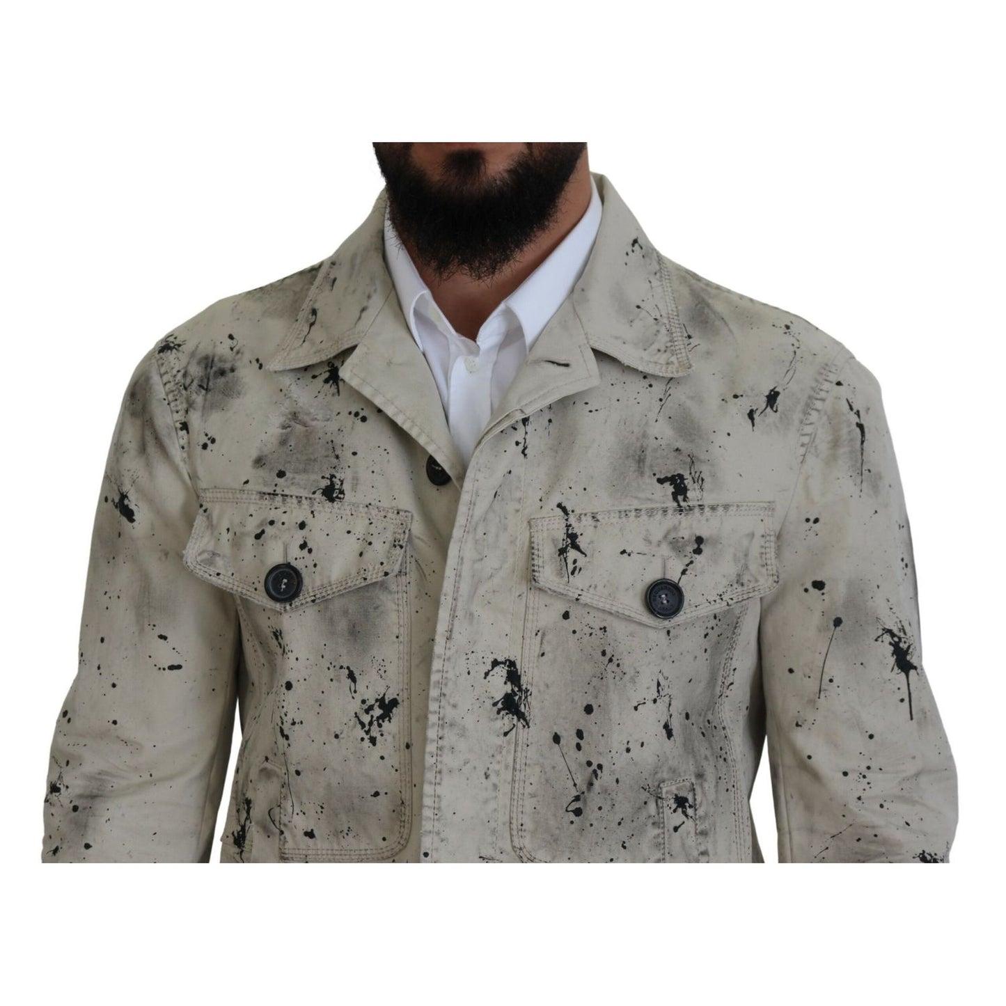 Dsquared² Off White Black Splash Print Casual Denim Jacket