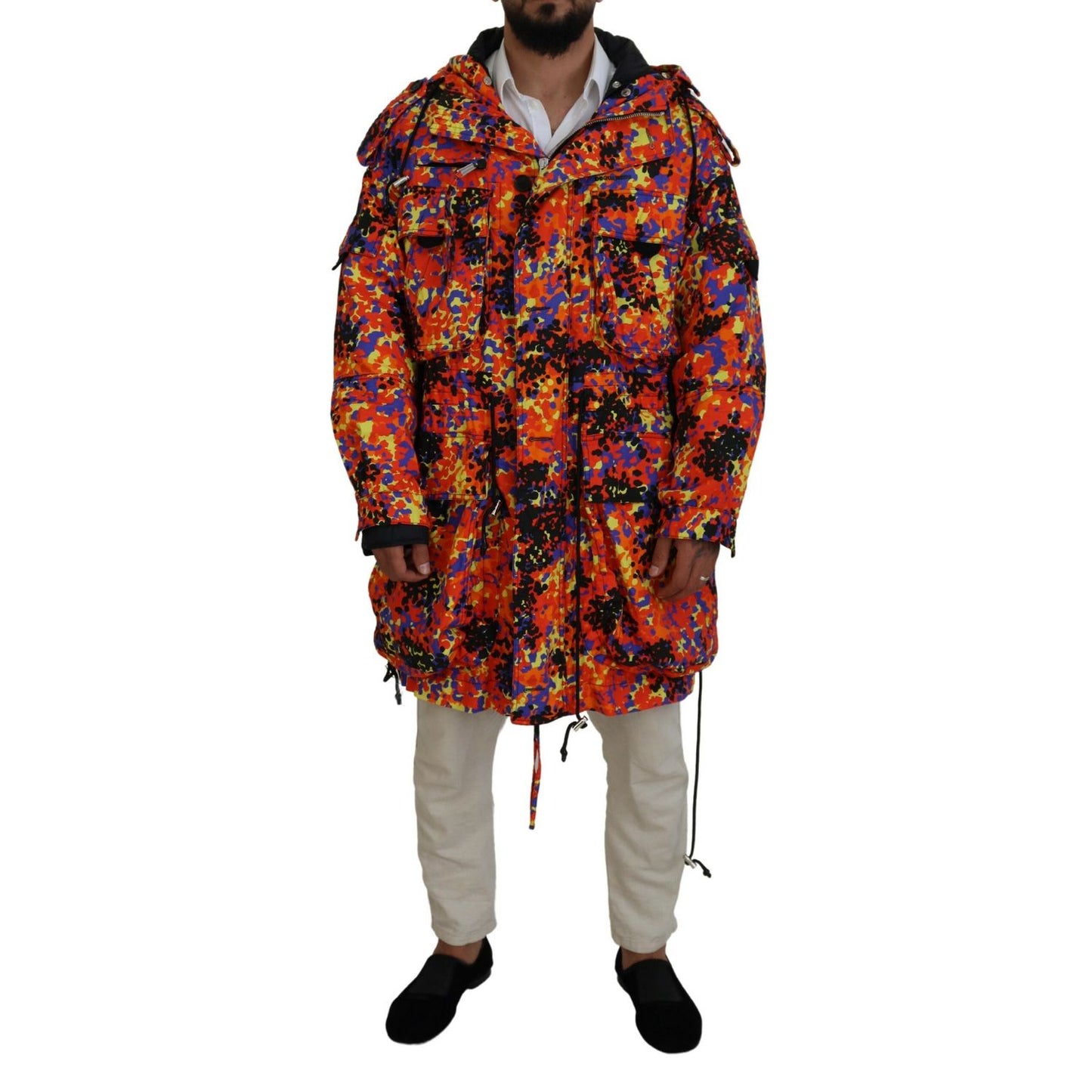Dsquared² Multicolor Long Hooded Cargo Pocket Coat Jacket