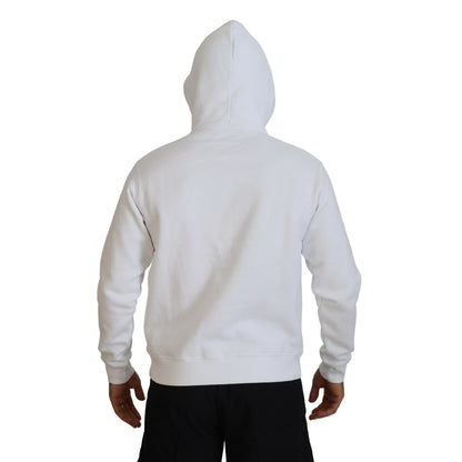 Dsquared² White Cotton Hooded Printed Pullover Sweater