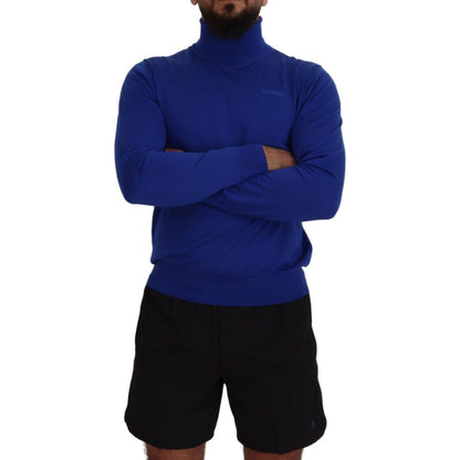 Dsquared² Blue Logo Print Long Sleeves Turtle Neck Sweater