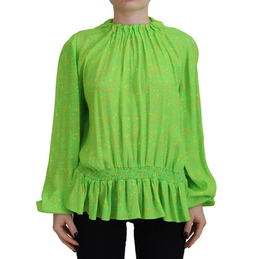 Dsquared² Green Stars Print Viscose Long Sleeves Blouse Top