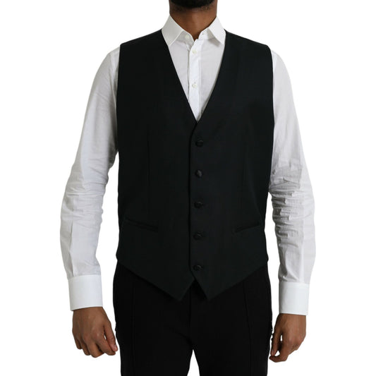 Dolce & Gabbana Black Wool Waistcoat Dress Formal Vest Dolce & Gabbana Black