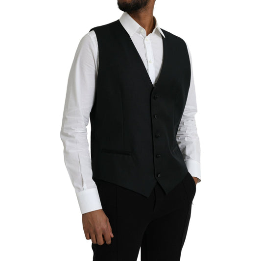 Dolce & Gabbana Black Wool Waistcoat Dress Formal Vest Dolce & Gabbana Black
