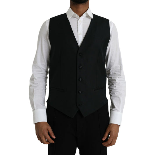 Dolce & Gabbana Black Wool Waistcoat Dress Formal Vest Dolce & Gabbana Black