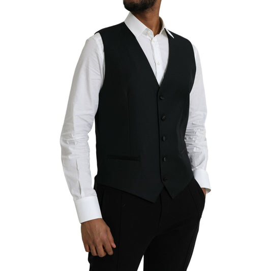 Dolce & Gabbana Black Wool Waistcoat Dress Formal Vest Dolce & Gabbana Black