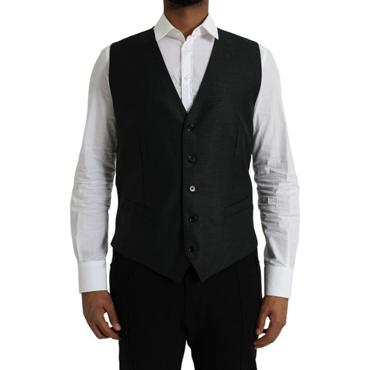 Dolce & Gabbana Black Wool Waistcoat Dress Formal Vest Dolce & Gabbana Gray