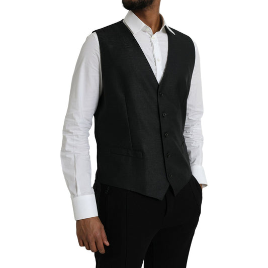 Dolce & Gabbana Black Wool Waistcoat Dress Formal Vest Dolce & Gabbana Light Gray