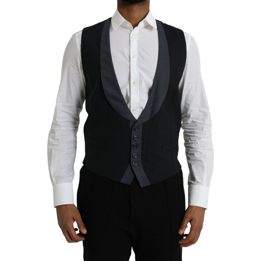Dolce & Gabbana Black Wool Waistcoat Dress Formal Vest Dolce & Gabbana Black