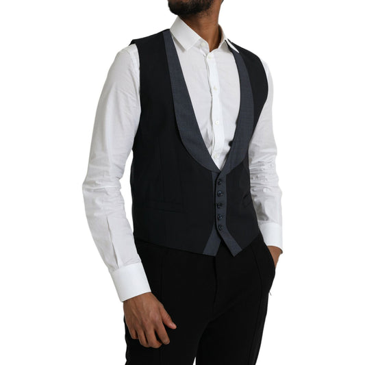 Dolce & Gabbana Black Wool Waistcoat Dress Formal Vest Dolce & Gabbana Black