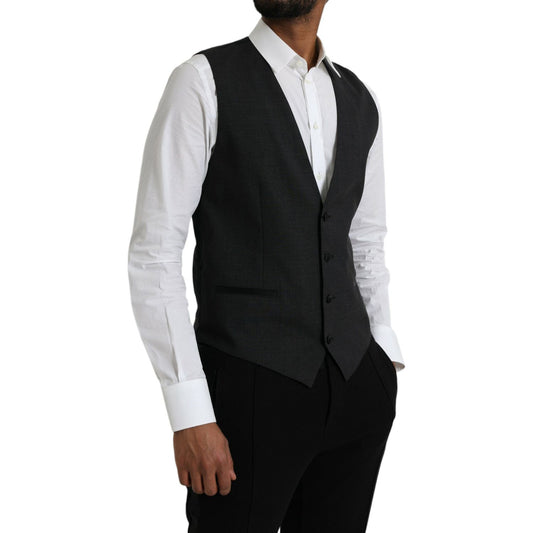 Dolce & Gabbana Black Cotton Waistcoat Dress Formal Vest Dolce & Gabbana Black