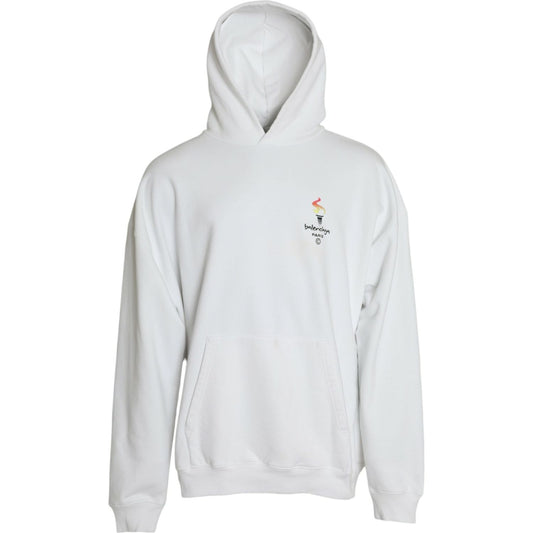 Balenciaga White Cotton Logo Hooded Pullover Sweatshirt Sweater Balenciaga Light Gray