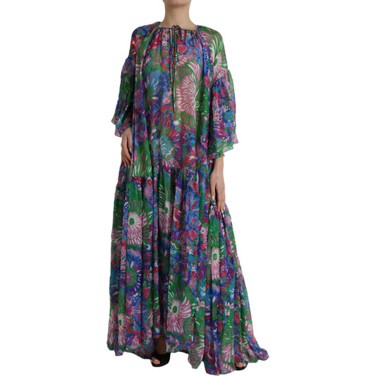 Dolce & Gabbana Multicolor Floral Silk Kaftan Maxi Dress Dolce & Gabbana Dark Slate Gray